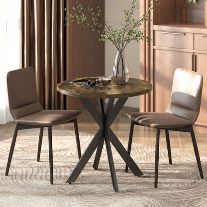 29" Dining Table, Contemporary Round Kitchen Table with Steel Legs, Rustic Brown