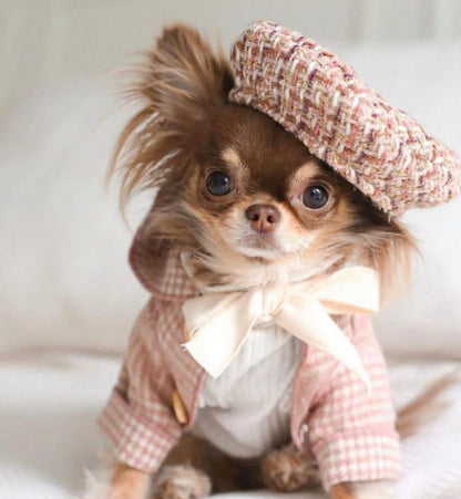 Tweed Lover Dog Coat Set | Classic Coat with Matching Hat