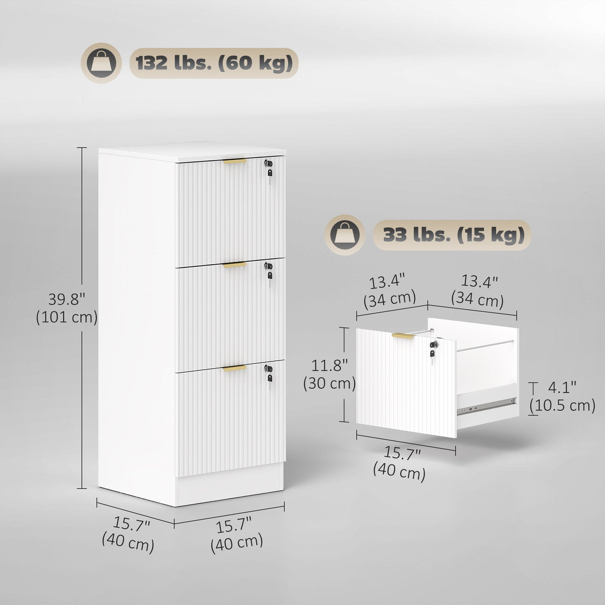 Lockable Filing Cabinet with 2 Fluted Drawers, File Cabinet with Adjustable Hanging Rails for A4 Letter Files, Black