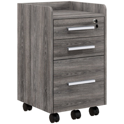 3 Drawer File Cabinet with Lock and Edged Top, Lockable Filing Cabinet on Wheels for Letter and A4 Size, White