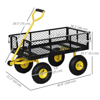 Garden Cart, Utility Wagon Cart with Removable Sides, Convert into Flatbed, 10" Wheels, 180° Rotating Handle, Green