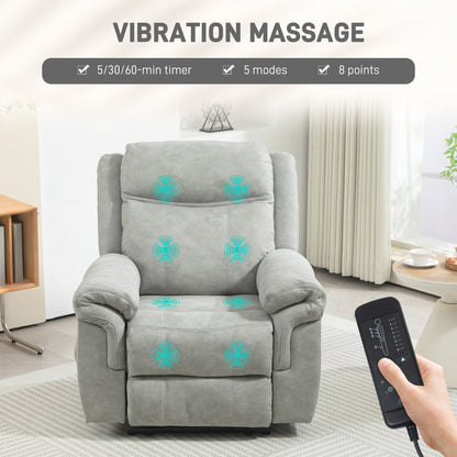 Manual Recliner Chair with Vibration Massage, Side Pockets, Microfibre Reclining Chair for Living Room, Grey