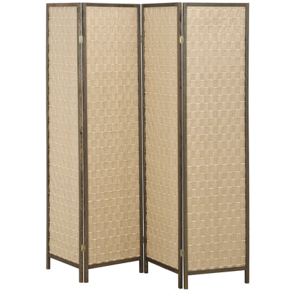 6 FT Room Divider, 4 Panel Folding Privacy Screen, Lightweight Handwoven Freestanding Partition for Home Office, Brown