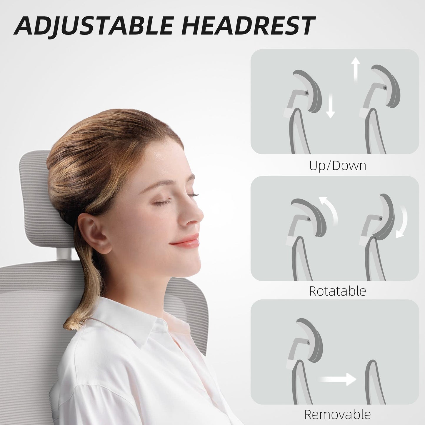Owen Ergonomic Mesh Office Chair with High Back, Rotatable Headrest, Flip-Up Armrests and Lumbar Support-Grey