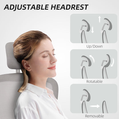 Ergonomic Mesh Office Chair, High Back Desk Chair with Rotatable Headrest, Flip-Up Armrests, Lumbar Support, Black