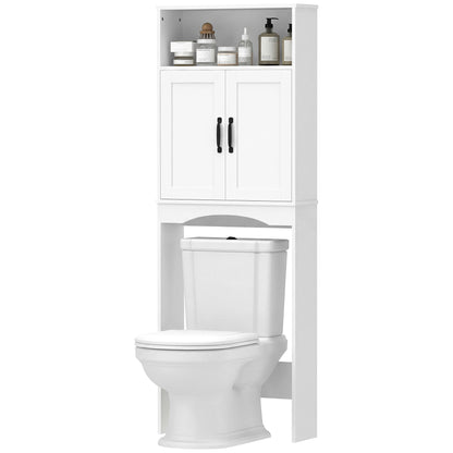 Over the Toilet Storage Cabinet Freestanding Bathroom Organizer with 2 Doors and Open Shelf Black