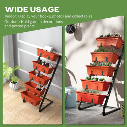 5-Tier Vertical Raised Garden Planter with 5 Boxes, Wheels, Outdoor Plant Stand for Vegetable Flowers, Brown