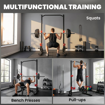 Power Cage Squat Rack, 1100LB Heavy-Duty Power Rack with Pull-Up Bar, Adjustable J-Hooks, Plates and Barbell Storage