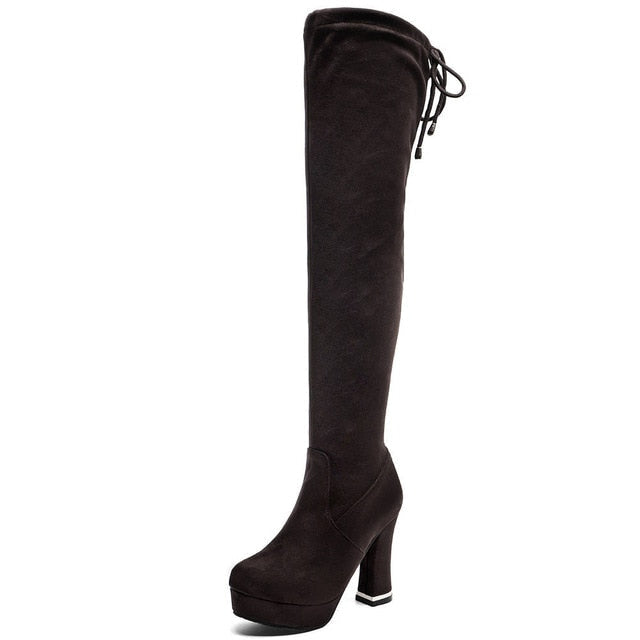 Knee High Platform Block Heels
