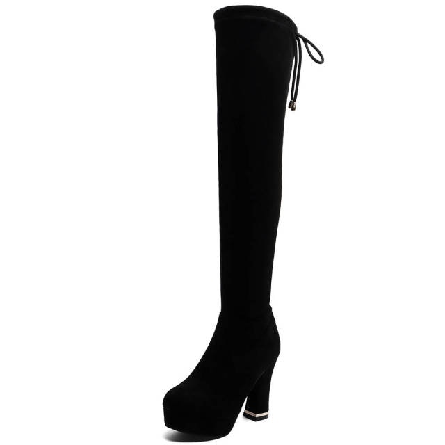 Knee High Platform Block Heels