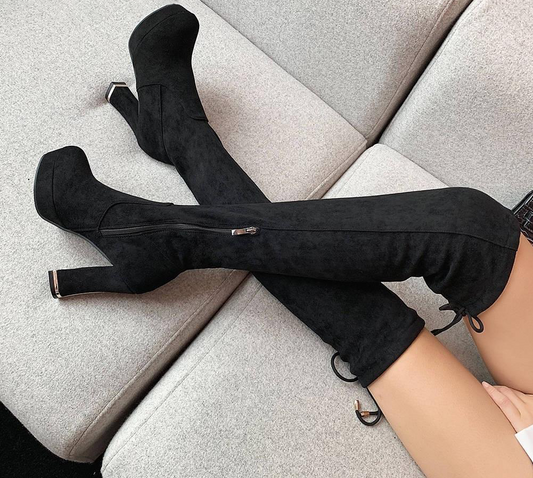 Knee High Platform Block Heels
