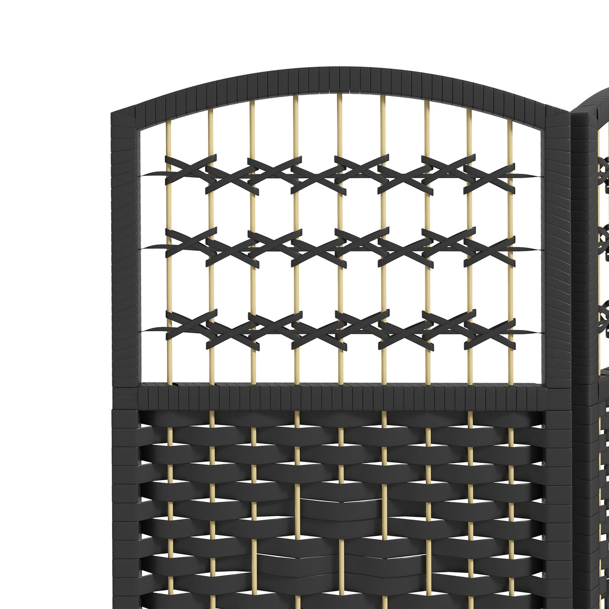 4 Panel Folding Room Divider, Portable Privacy Screen, Wave Fiber Room Partition for Home Office, Black