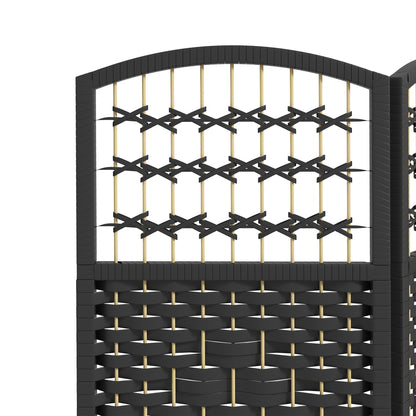 4 Panel Folding Room Divider, Portable Privacy Screen, Wave Fiber Room Partition for Home Office, Black