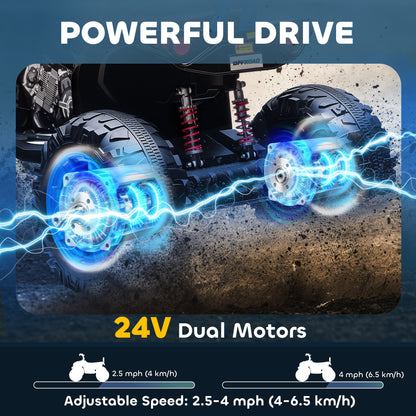 2-Seater All-Terrain 4 Wheeler, 24V Kids ATV Ride-On, Electric Quad Car with Dual Motor, for Boys and Girls, Black