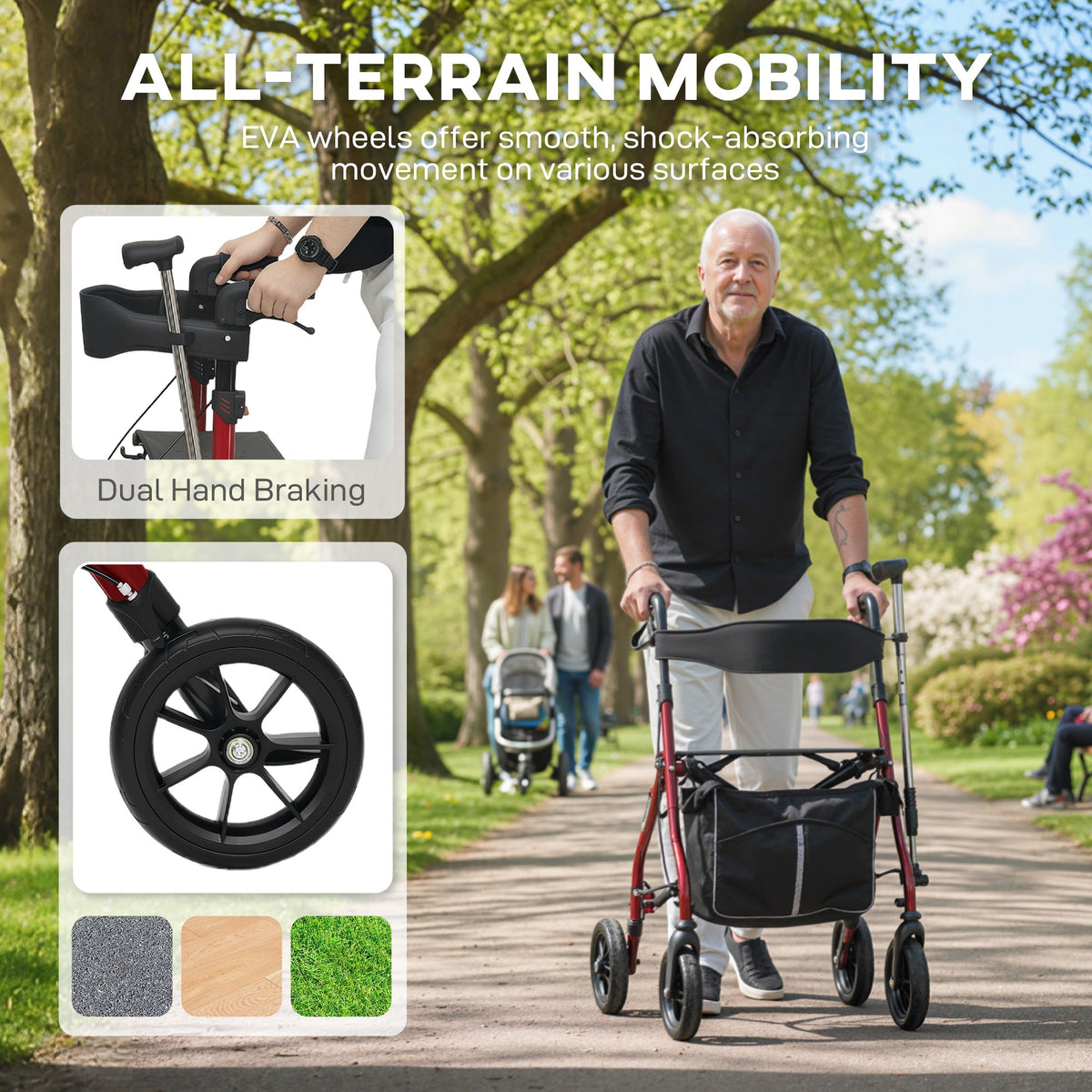 Foldable Rollator Walker with Seat for Seniors, Lightweight Rolling Walker with Adjustable Handles, Green