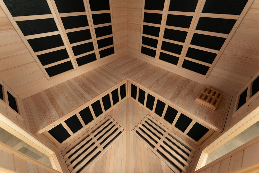 Blisspod | Vienna | Corner Spacious Far Infrared Sauna Canadian Hemlock Ultra Low EMF, 12 Heaters, 4-5 Persons