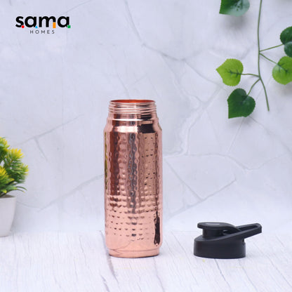 Pure Copper Water Bottle 750ml – Hand-Hammered Ayurvedic Vessel with Leak-Proof Cap