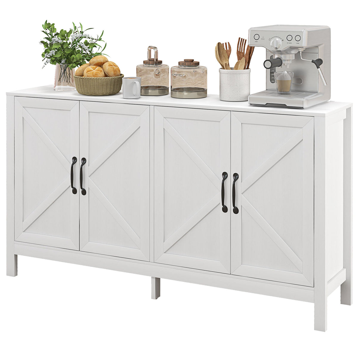 Sideboard Buffet, Storage Cabinet with Barn Door and Adjustable Shelf, TV Stand for TVs up to 65 Inches, Black Oak