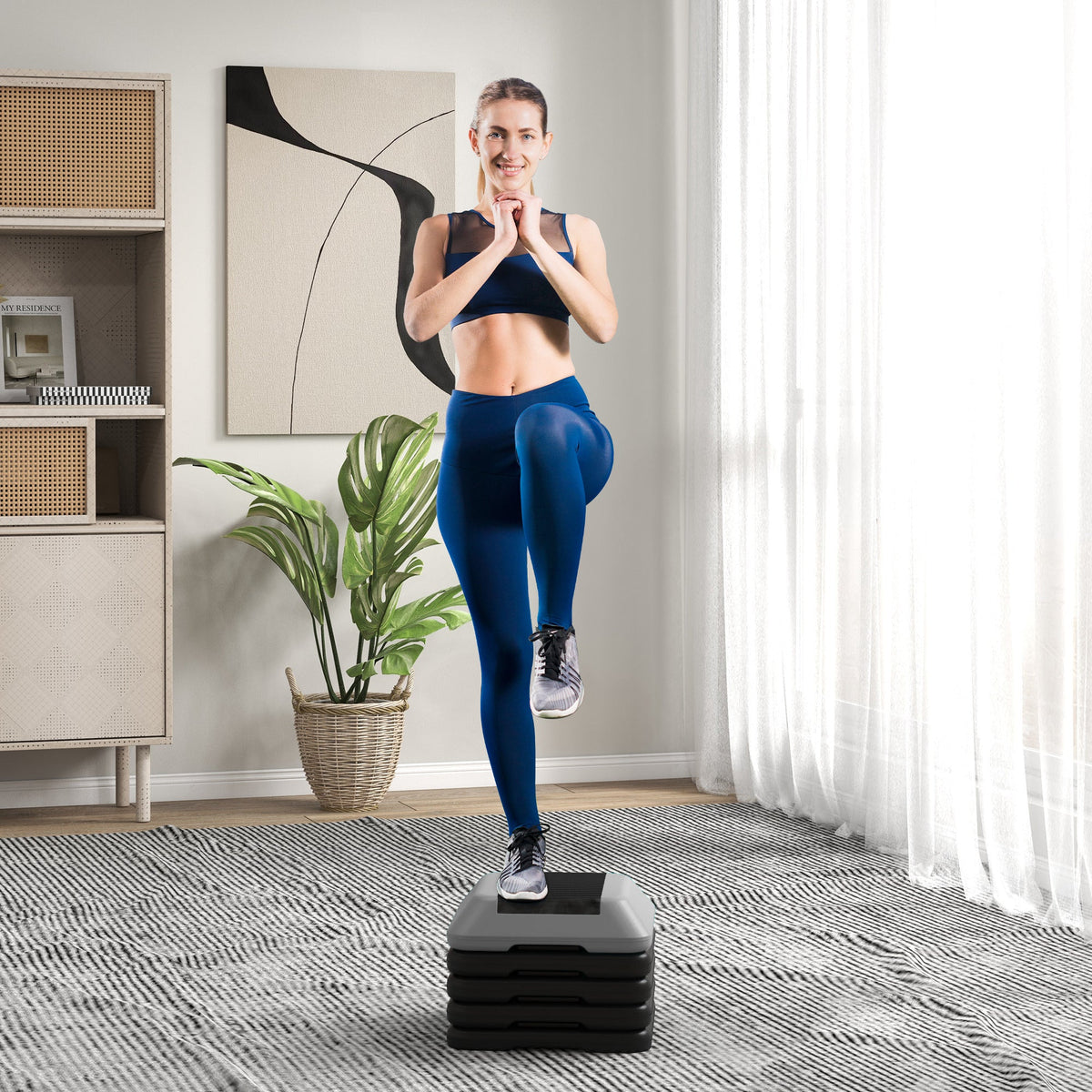 5-Level Height Adjustable Stepper, Aerobic Exercise Step Platform, 4" 6" 8" 10" 12", Blue