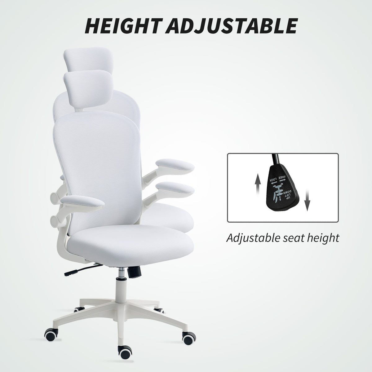 Office Chair, Mesh Computer Desk Chair with Adjustable Headrest, 4D Lumbar Support, Flip-up Arm, Grey