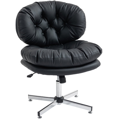 Computer Desk Chair, Armless Office Chair with Wide Padded Seat and Adjustable Height, Cream White