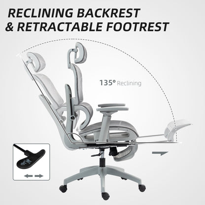 Mesh Office Chair with 3D Armrest, High Back Desk Chair with Lumbar Support, 135° Reclining, Adjustable Headrest, Black