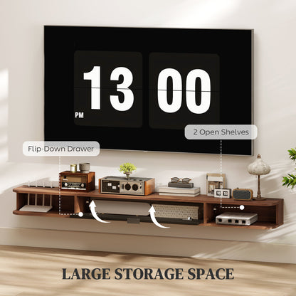 47" Floating TV Stand for TVs up to 50 Inch, Wall Mounted Media Console with Flip Drawer and 2 Open Shelves, Walnut