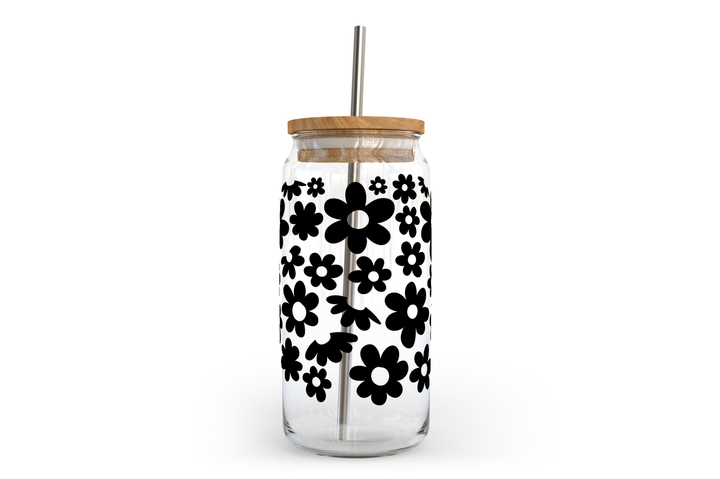 Daisys Glass Can with Bamboo Lid