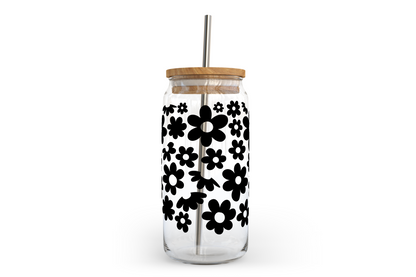 Daisys Glass Can with Bamboo Lid