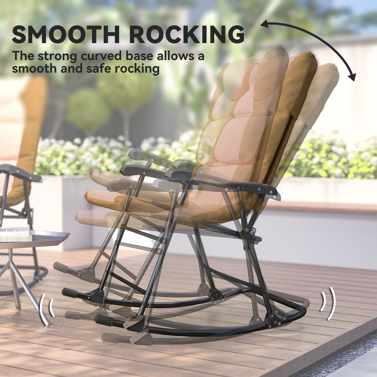 Folding Rocking Chair Set of 2 Padded Rockers with Armrest, Navy Blue