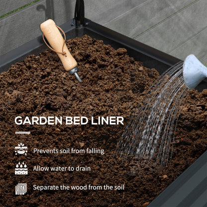 Raised Garden Bed with Cover, Metal Elevated Planter Box with Bottom Shelf and Liner, Black