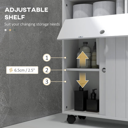 Bathroom Storage Cabinet, Bathroom Cabinet with 4 Rolling Wheels and Paper Holes, 20.5" x 6.75" x 26.5", White