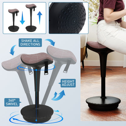 Backless Wobble Stool Chair, Standing Desk Chair, Adjustable Learning Stool for Office Desks, with Rocking Motion, Brown