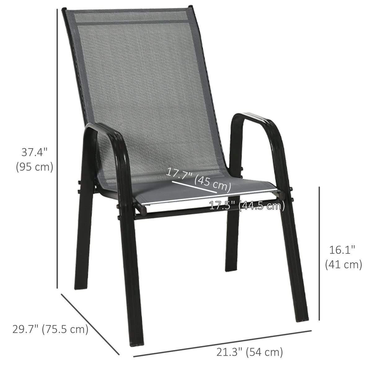Set of 4 Outdoor Dining Chairs, Heavy Duty Stackable Patio Dining Set with Armrests for Balcony Garden, Brown and Black