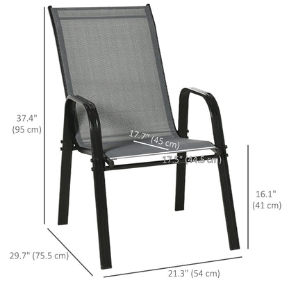 Set of 4 Outdoor Dining Chairs, Heavy Duty Stackable Patio Dining Set with Armrests for Balcony Garden, Brown and Black