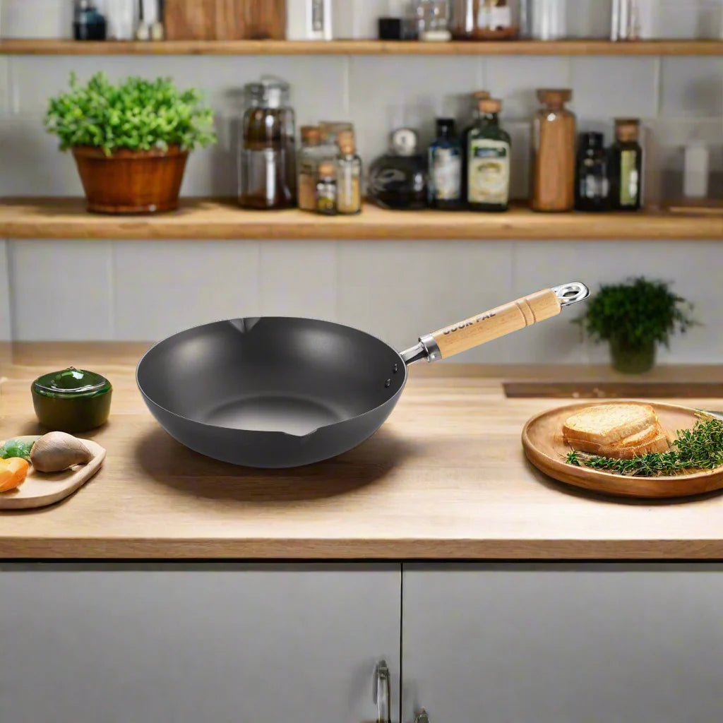 Yoshikawa Cook-Pal Ren Deep Frying Pan 24cm– Nitrided Carbon Steel, Made in Japan