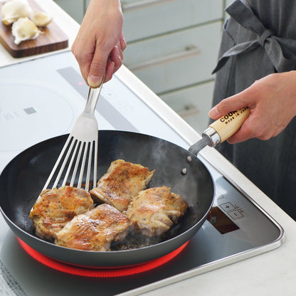Yoshikawa Cook-Pal Ren Deep Frying Pan 24cm– Nitrided Carbon Steel, Made in Japan