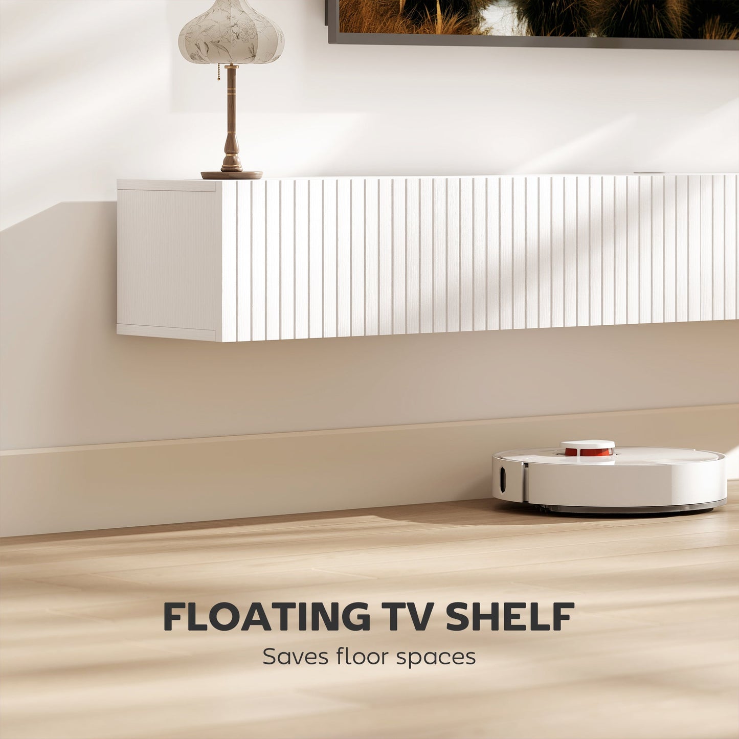 Jesse 71" Floating TV Stand with 2 Fluted Flip-Down Doors for TVs up to 75"-White