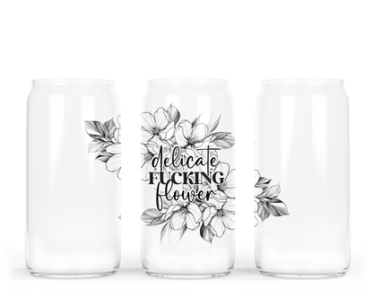 Delicate Fucking Flower Glass Can with Bamboo Lid