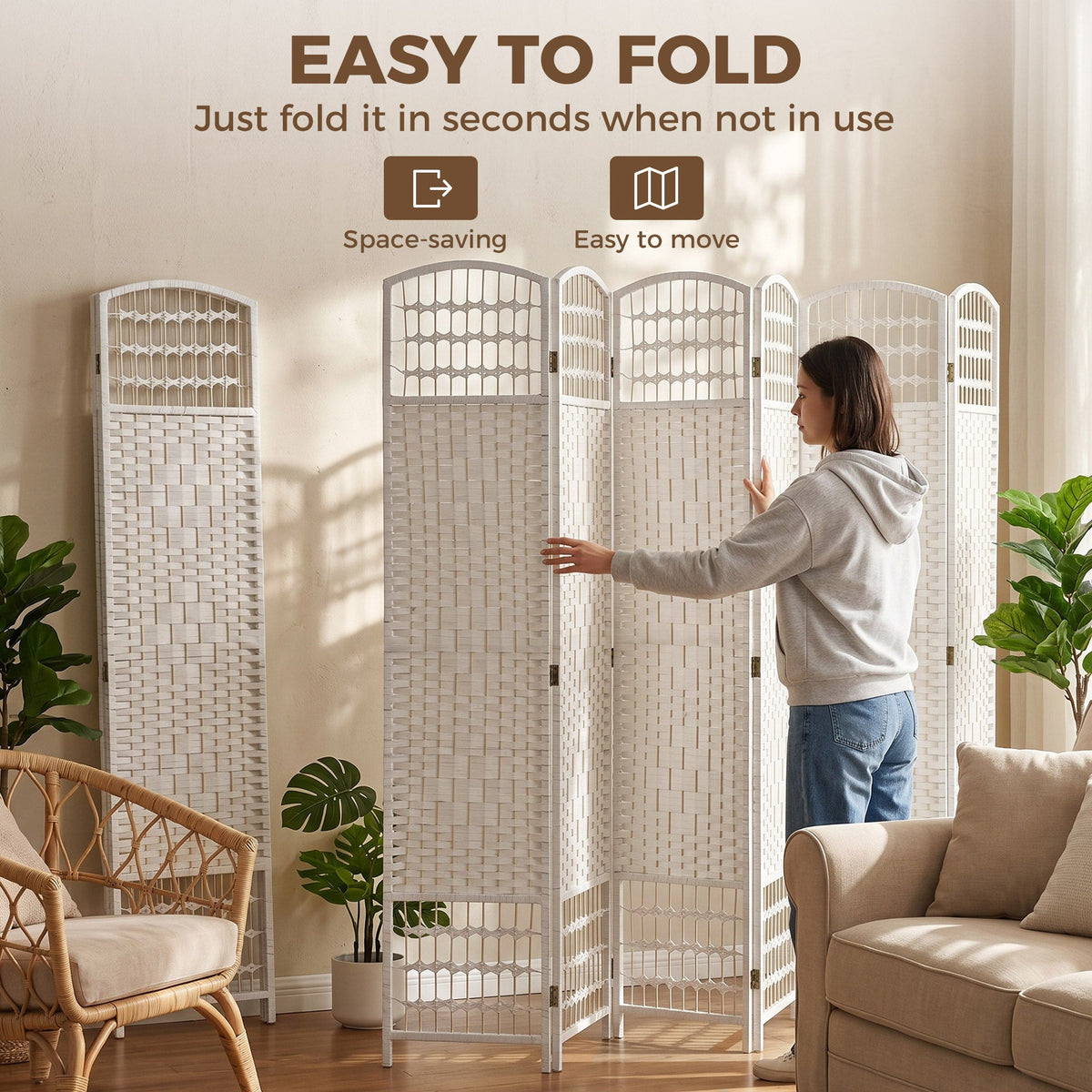 4 Panel Folding Room Divider, Portable Privacy Screen, Wave Fiber Room Partition for Home Office, Black
