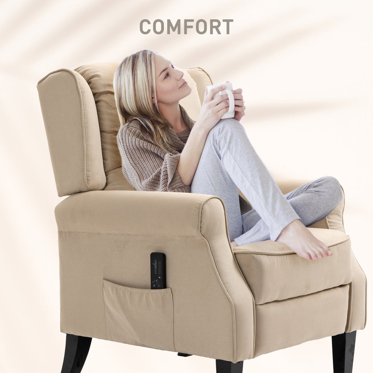 Push Back Recliner Chair, Vibration Massage Recliner for Living Room with Extendable Footrest, Remote, Pocket, Blue