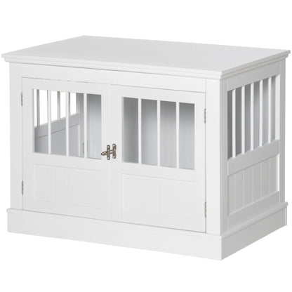 31" Dog Crate Furniture End Table with Three Doors for Small Dogs, Coffee
