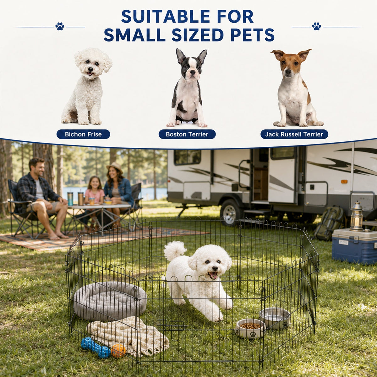 24inch 8-Panel Dog Playpen Octagon Pet Exercise Playpen Crate Foldable Dog Cage Pen Puppy Kennel, Black