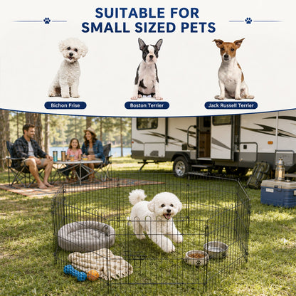24inch 8-Panel Dog Playpen Octagon Pet Exercise Playpen Crate Foldable Dog Cage Pen Puppy Kennel, Black