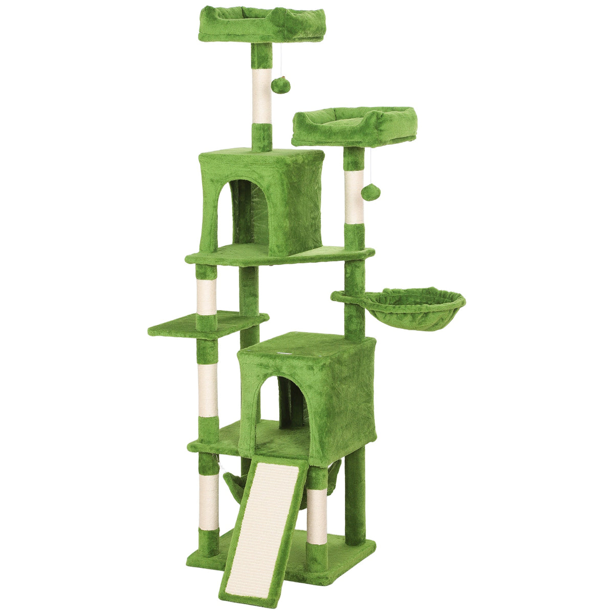 Cat Tree, 70" Multi-Level Cat Tower with 2 Condos, 2 Perches, Hammock, Toy Balls, Scratching Posts and Board, Dark Grey
