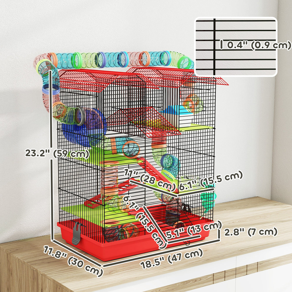 18.5" Hamster Cage, 5 Tiers Small Animal House with Tunnel Tube System, Exercise Wheel, Water Bottle, Blue