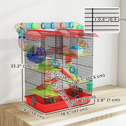 18.5" Hamster Cage, 5 Tiers Small Animal House with Tunnel Tube System, Exercise Wheel, Water Bottle, Blue