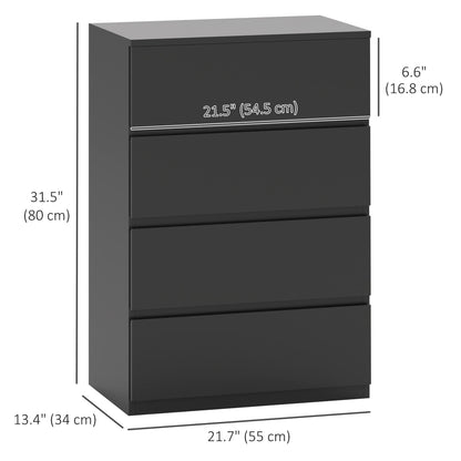 4 Drawer Chest Storage Cupboard Freestanding Drawer Unit, Black
