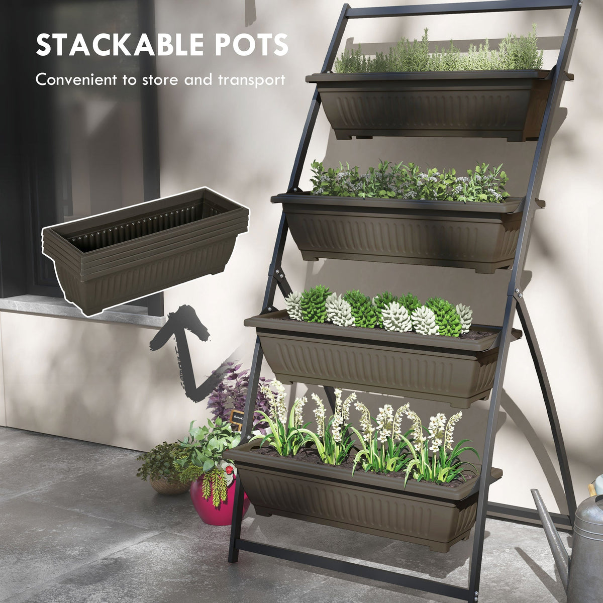 5-Tier Vertical Raised Garden Planter with 5 Boxes, Wheels, Outdoor Plant Stand for Vegetable Flowers, Brown