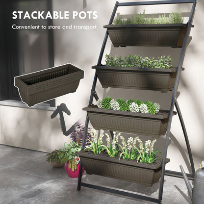 5-Tier Vertical Raised Garden Planter with 5 Boxes, Wheels, Outdoor Plant Stand for Vegetable Flowers, Brown